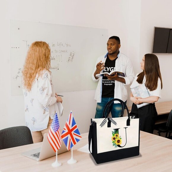 Sunflower Canvas Tote Bag Women with Zipper Pocket Large Capacity Durable - Picture 6 of 7